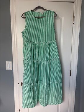 J. Crew Green and White Striped Sleeveless Dress